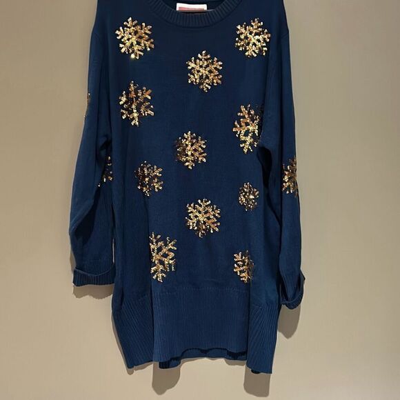 Tipsy Elves Blue Sequin Snowflake Dress XXL Sweater Dress - Picture 5 of 10